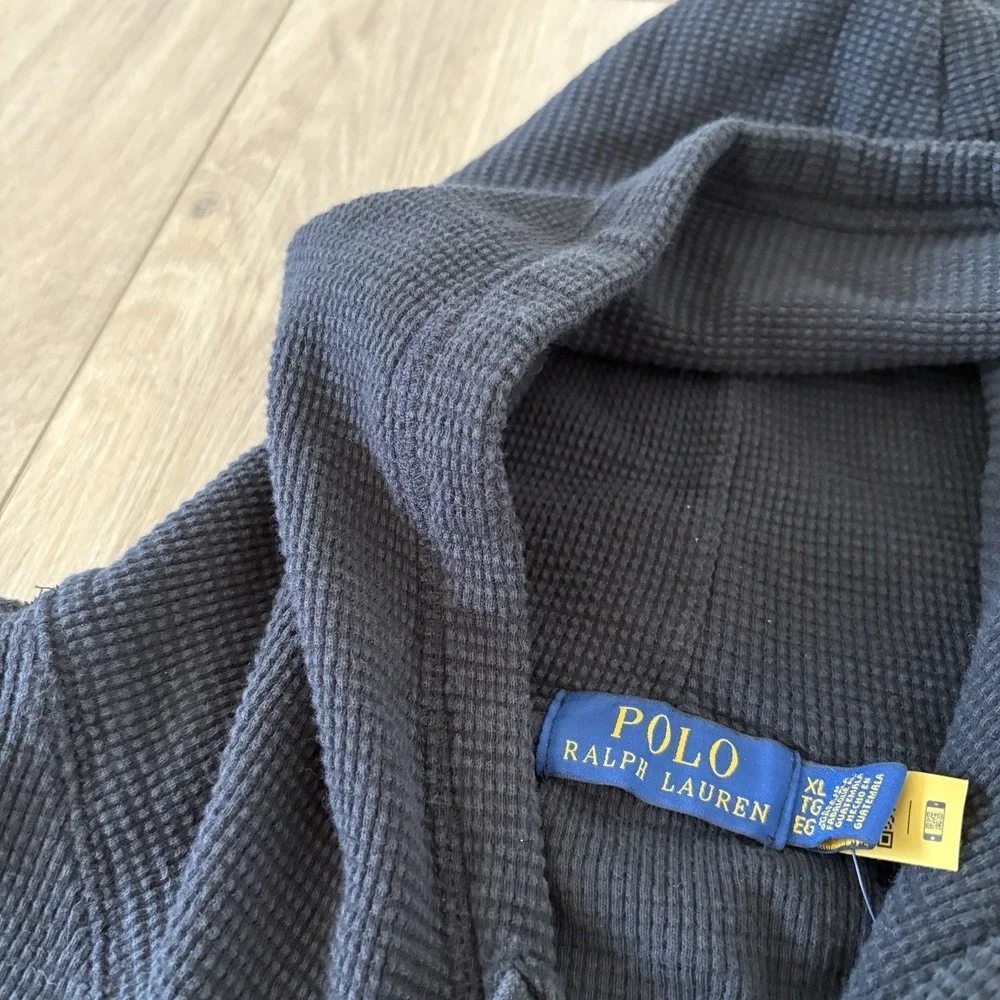 Polo Ralph Lauren Hoodie Mens XL Black Waffle Knit Kangaroo Pocket Pony Logo